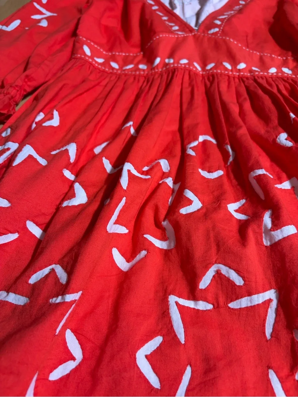 Anthropologie‎ Banjanan Red with Inlaid Embroiderey Mini Dress Poplin Cotton